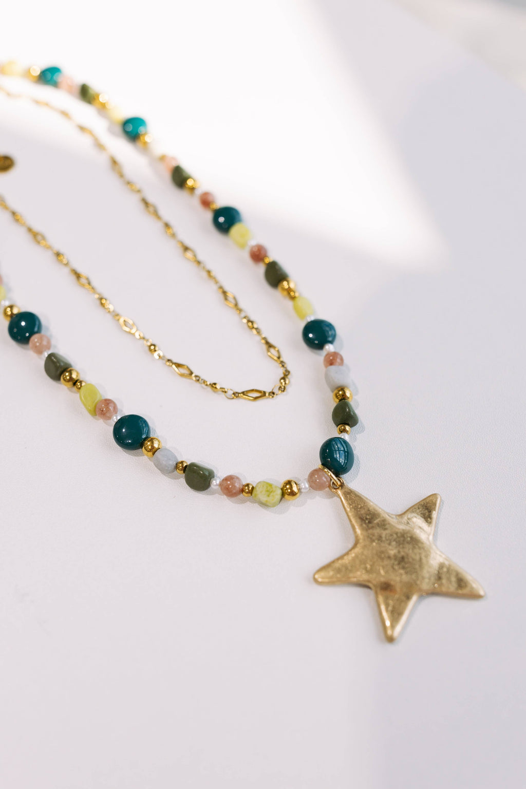 Ziggy Star Layered Necklace Green