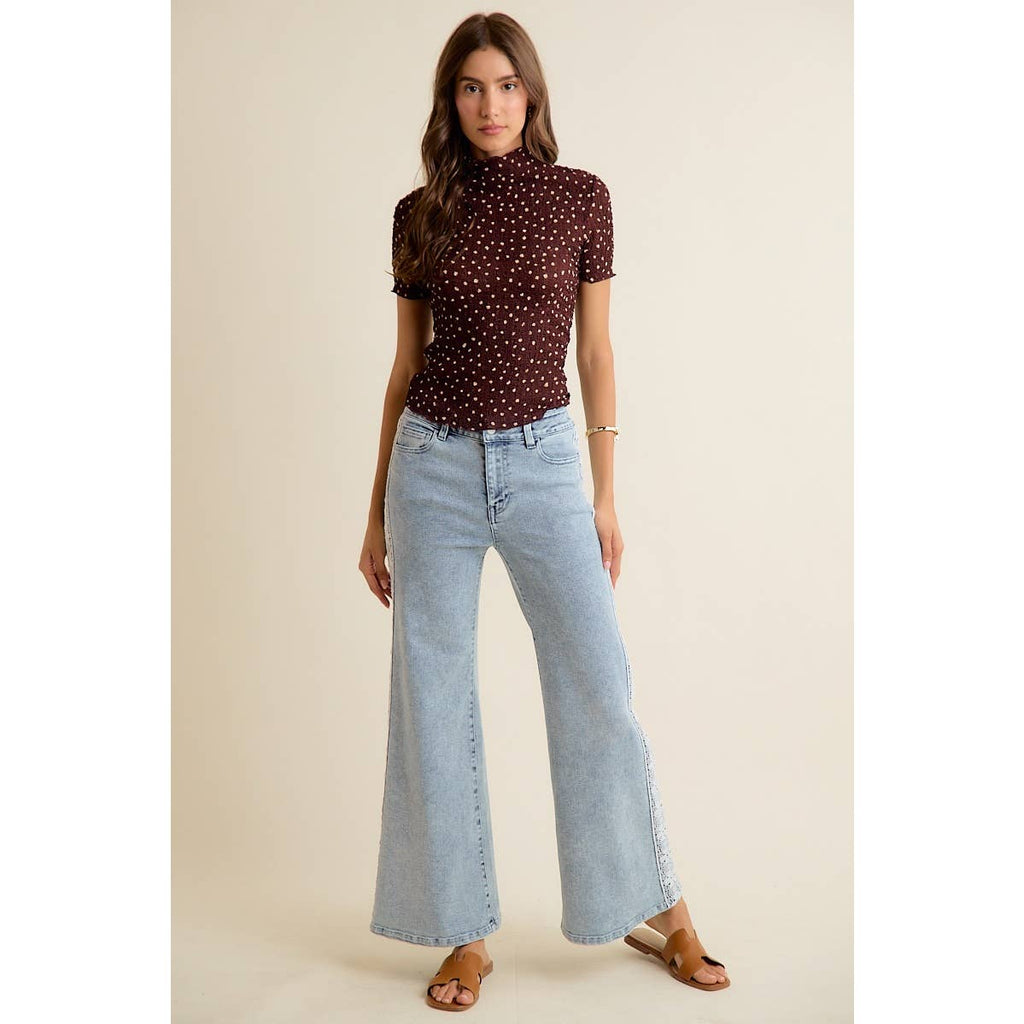 POLKA DOT CRINKLED SHORT SLEEVES TOP