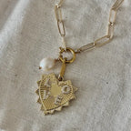 Heart and Pearl Paper clip chain necklace
