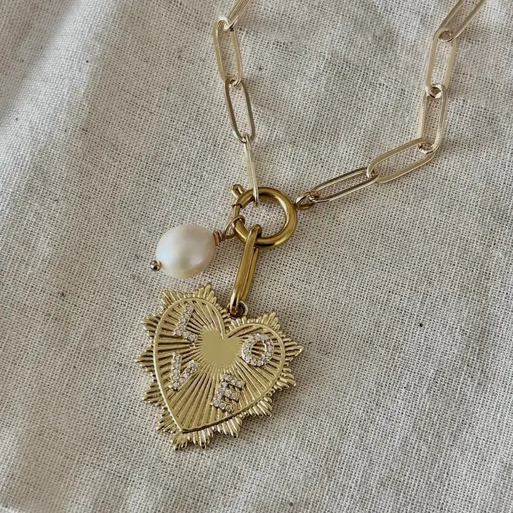 Heart and Pearl Paper clip chain necklace