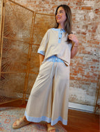 Gingham Ivory  Top And Pants Set