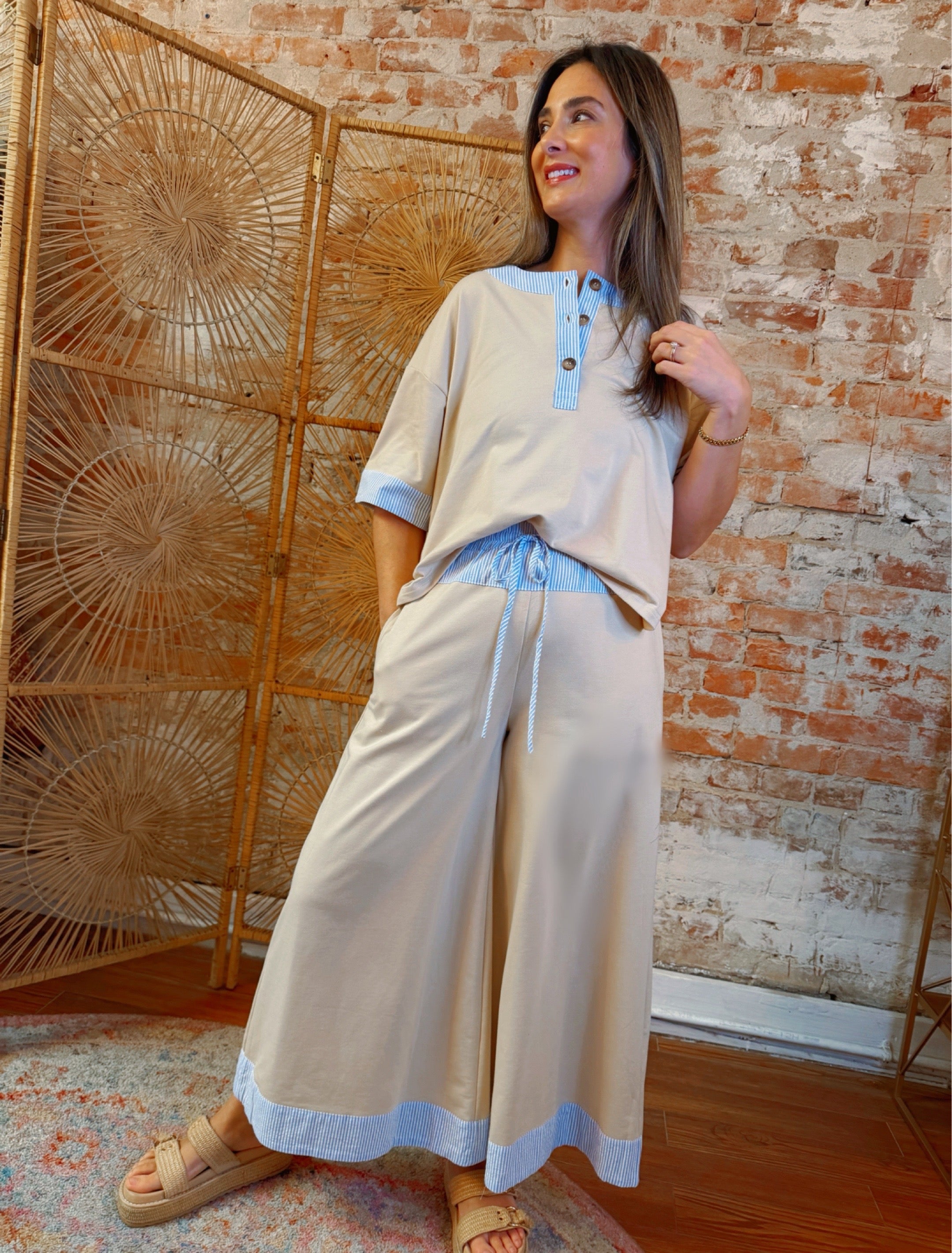 Gingham Ivory  Top And Pants Set