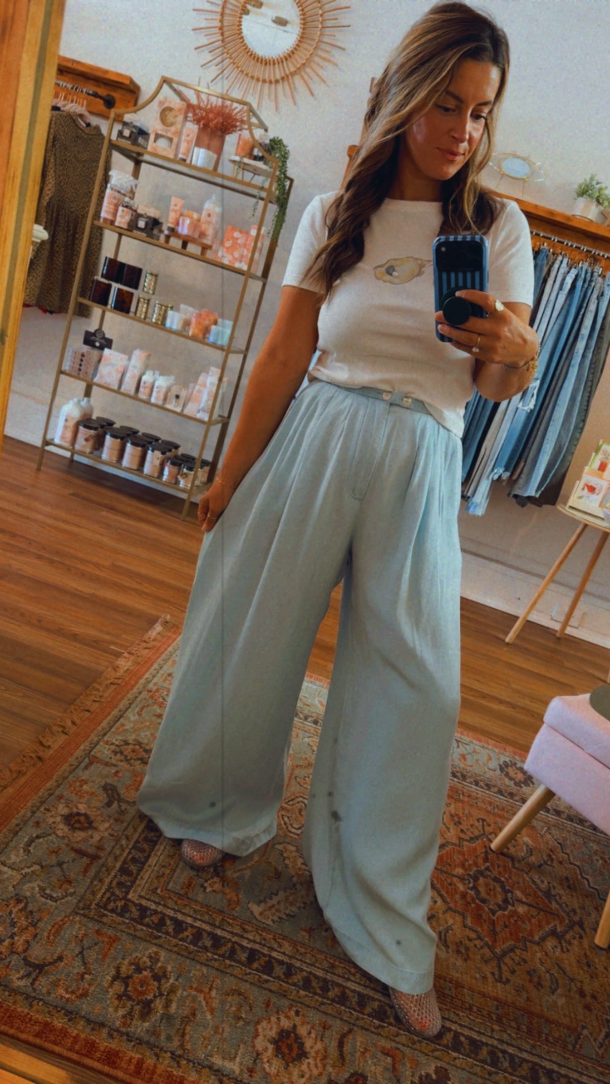 Lightweight Denim Flowy Wide-leg Pants