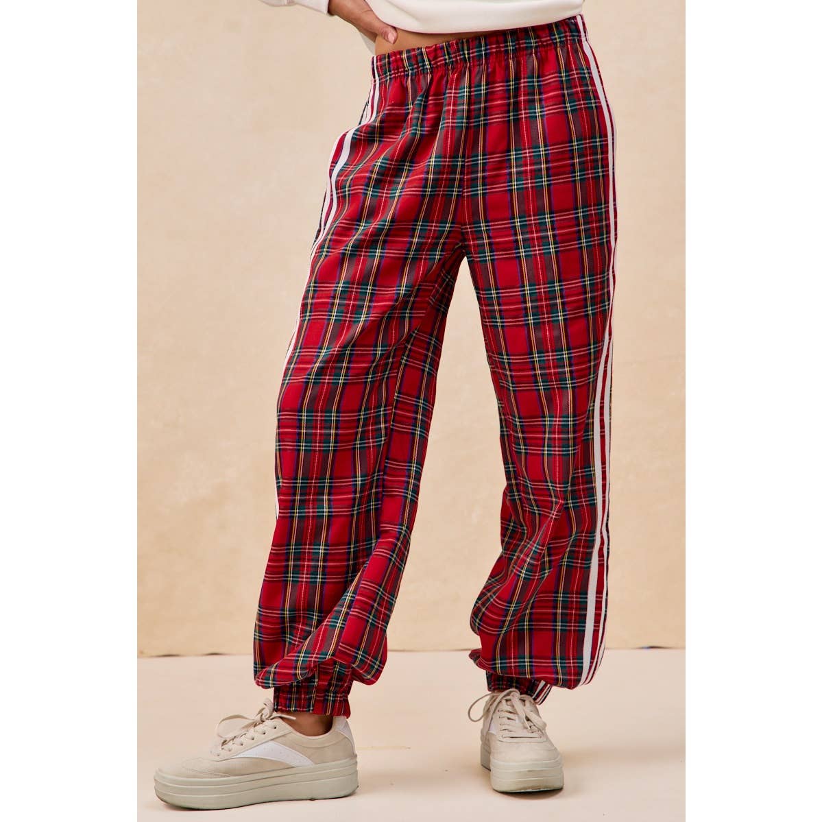 SIDE LINES CHRISTMAS PLAID TRACK PANTS