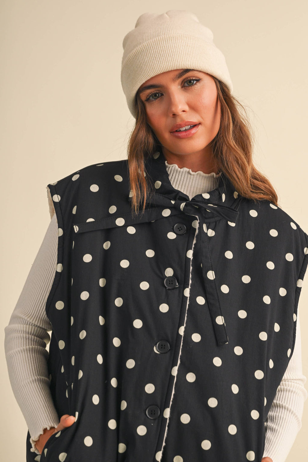 Fleece Lined Polka Dot Vest