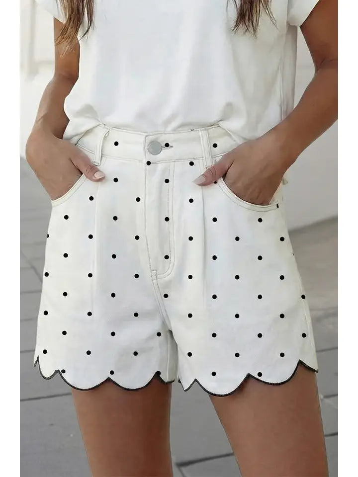 Polka Dot Scalloped Embroidered Shorts