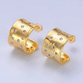 24K Gold Filled Clear Cz Dotted Wide C-Shaped Hoop Earrings