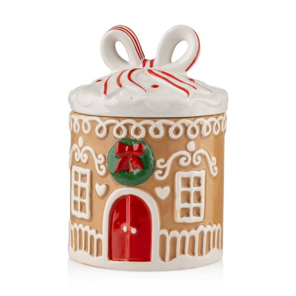 Gingerbread House Ceramic Canister with Bow Lid - Holiday
