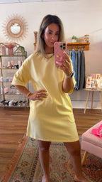 Yellow Embroidered Lace Mini Shirt Dress