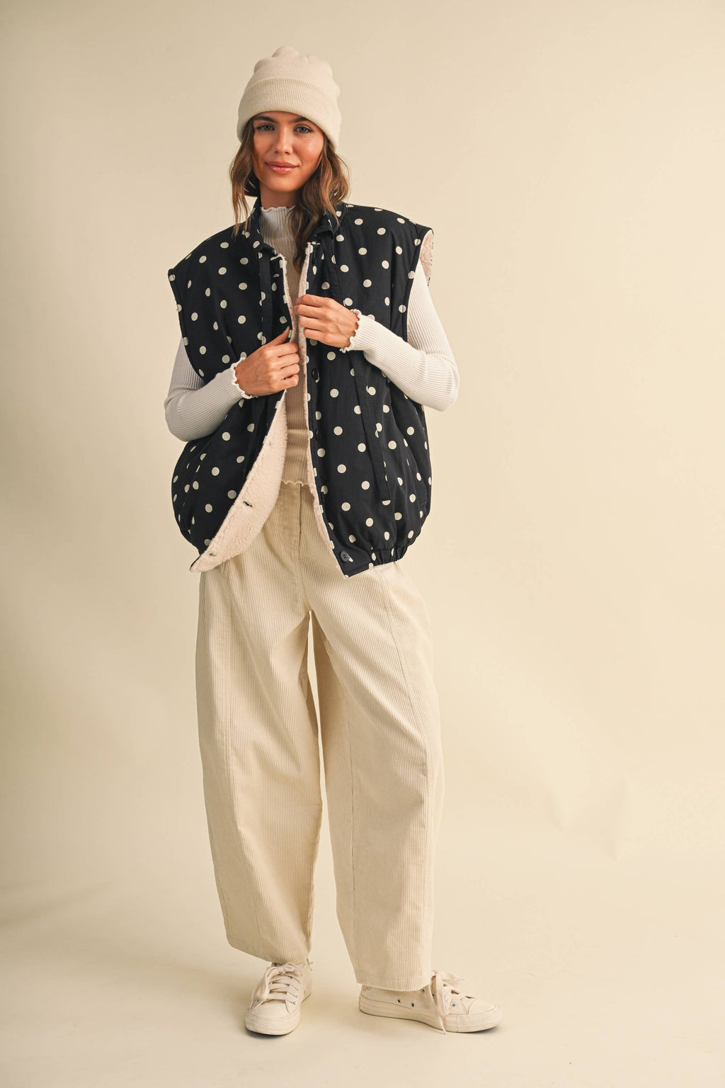 Fleece Lined Polka Dot Vest