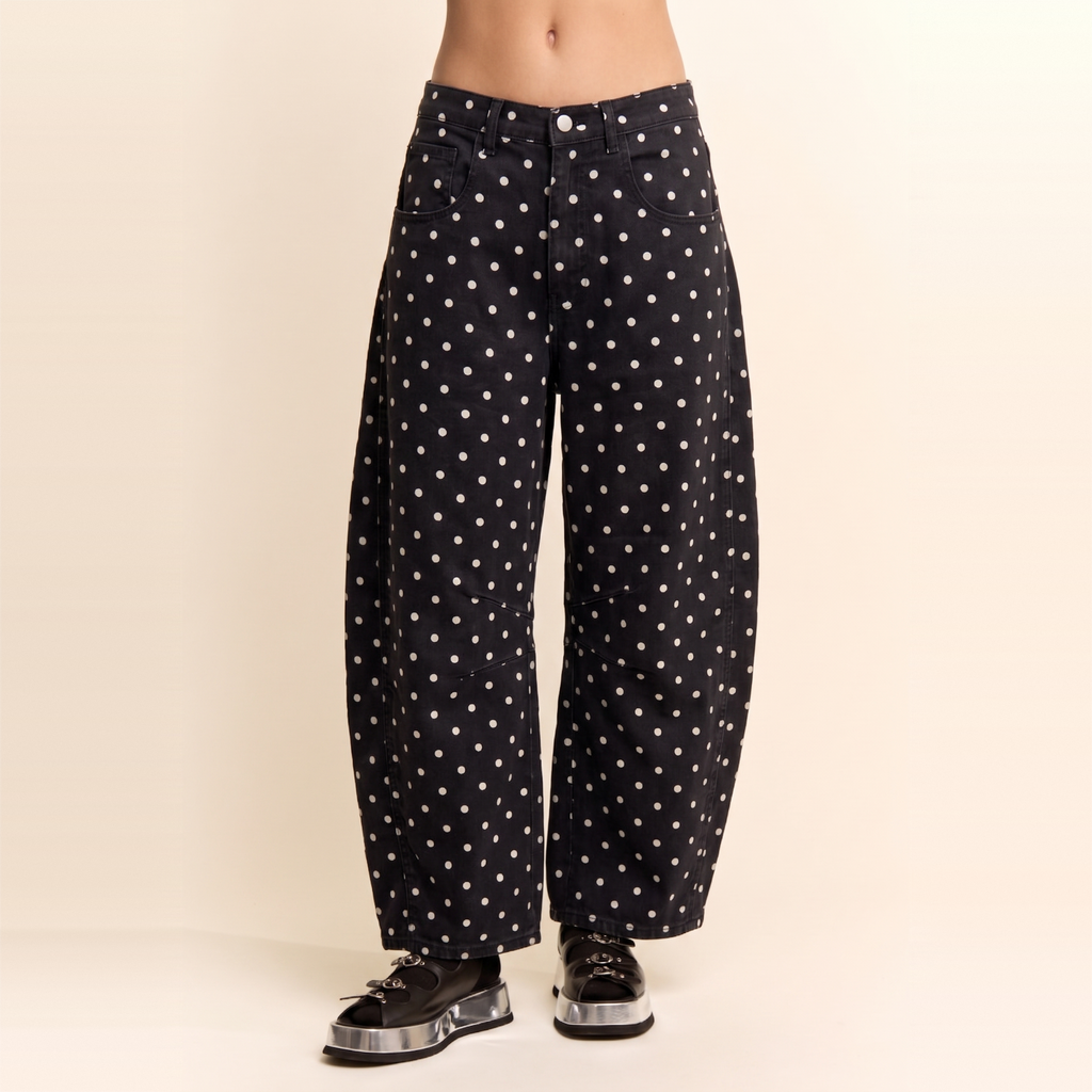 High-Waist Polka Dot Barrel Pants