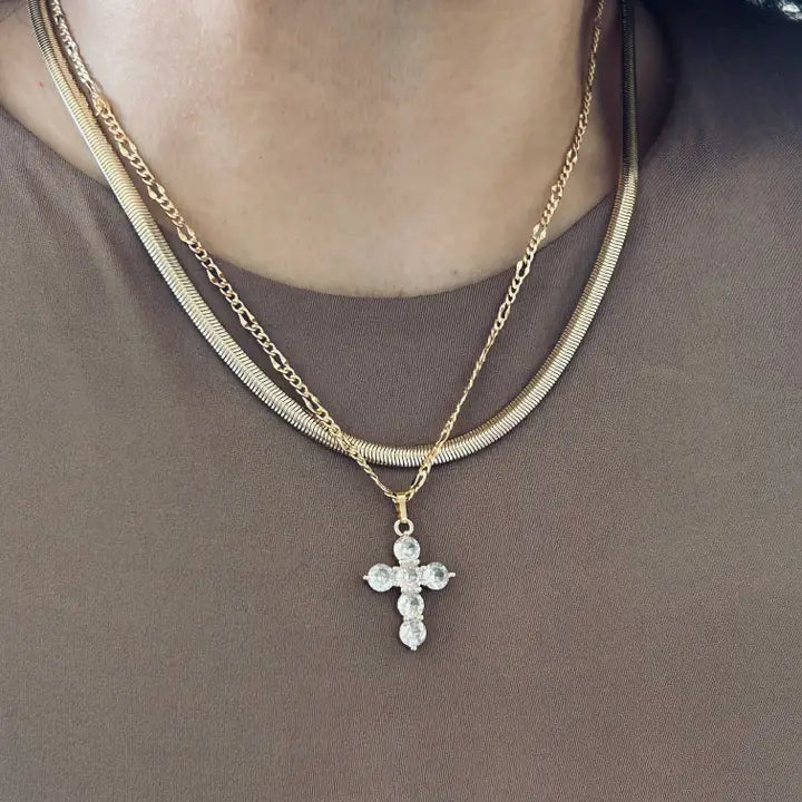 Crystal Pave Cross Necklace 18k gold