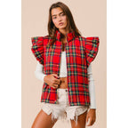 CHRISTMAS PLAID RUFFLED PUFFER VEST