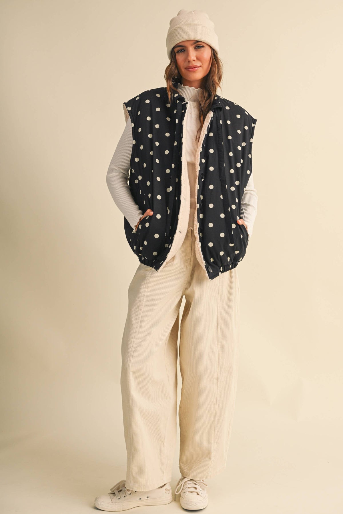 Fleece Lined Polka Dot Vest