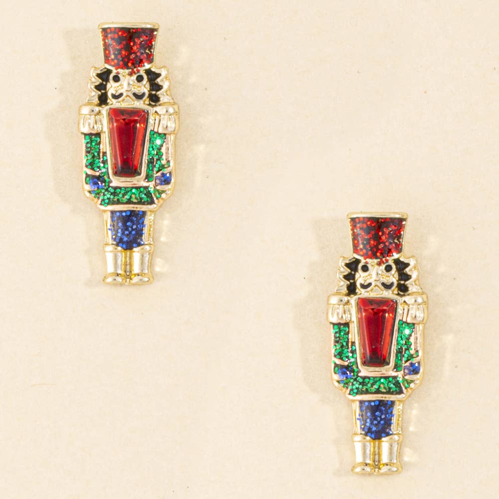 Christmas Glitter Crystal Nutcracker Stud Earrings