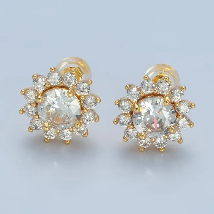24K Gold Filled Clear Cz Celestial Sun Stud Earrings