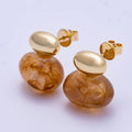 Brown Resin Oval Drop Stud Earrings