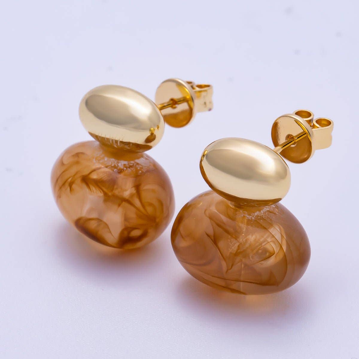 Brown Resin Oval Drop Stud Earrings
