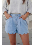 Scalloped Trim Pockets Denim Shorts