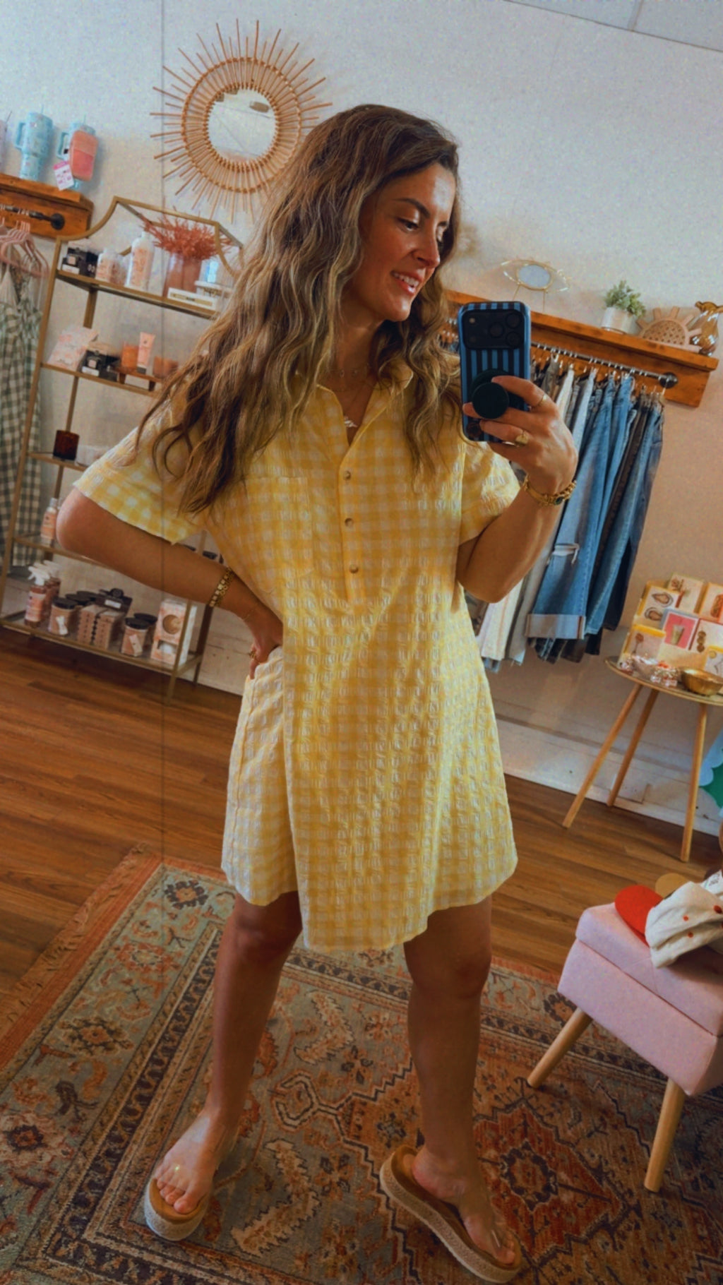 Lemon Gingham Collared Dress