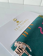 Cotton Tea Towel with Embroidered Detail | Colorful Wild Cat