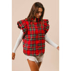 CHRISTMAS PLAID RUFFLED PUFFER VEST