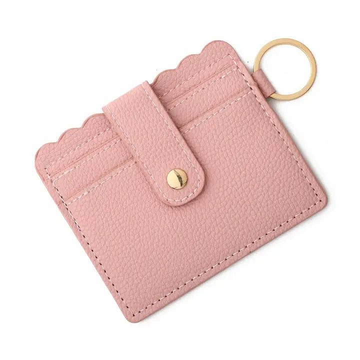 Multi-Card Pu Wallet with Keychain & Coin Pocket: Pink