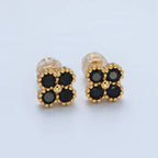 24K Gold Filled Fuchsia, Black,Clover Stud Earring