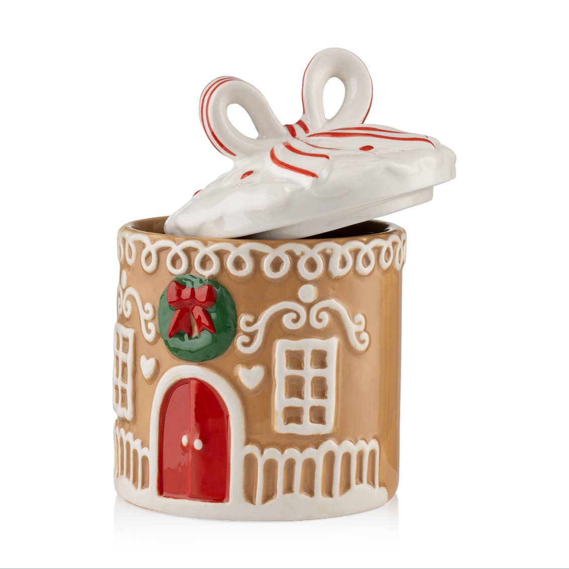 Gingerbread House Ceramic Canister with Bow Lid - Holiday