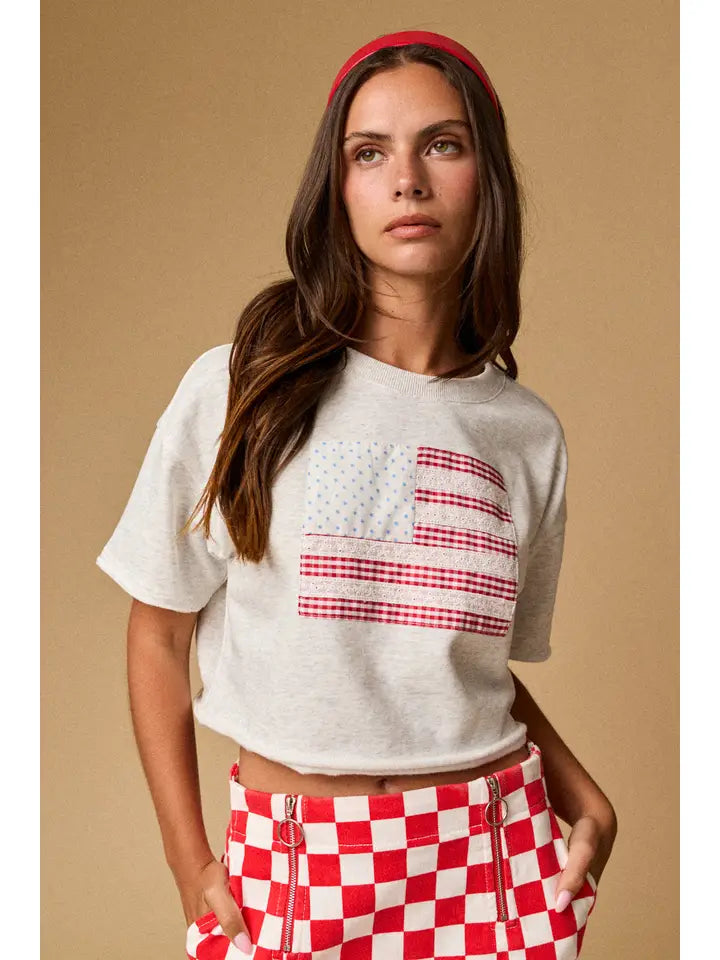 Crew Neck American flag Patch top