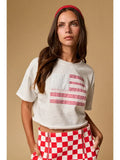 Crew Neck American flag Patch top