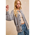WASHED RIB BANDED COTTON SWEATER KNT CARDIGAN TOP