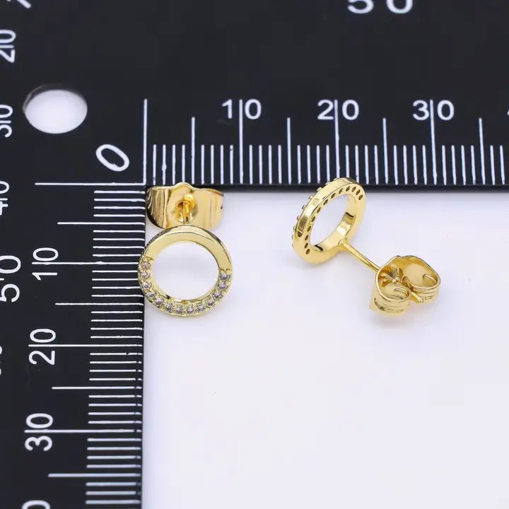 24K Gold Filled 9.5mm Micro Paved Cz Open Round Stud Earring