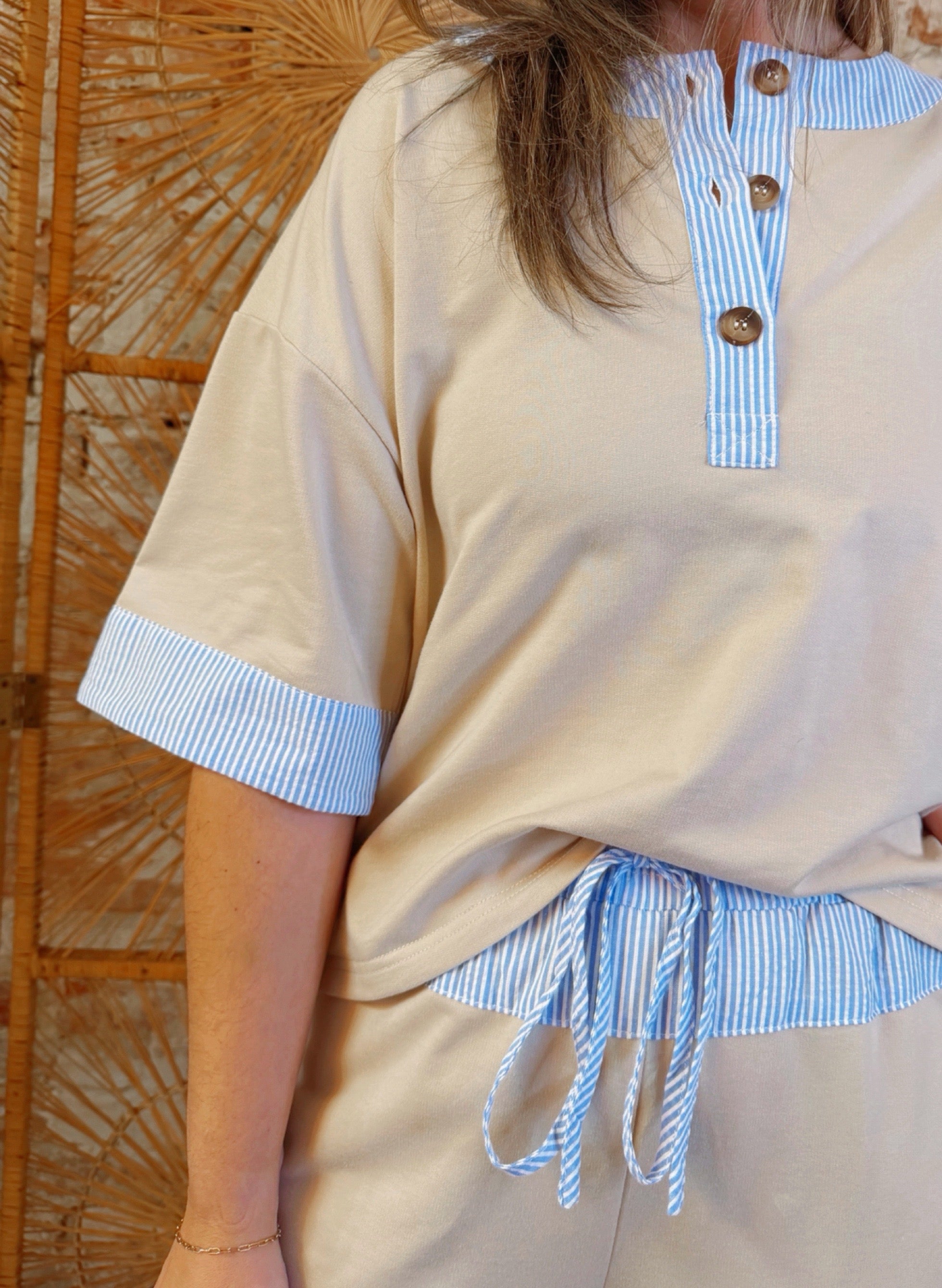 Gingham Ivory  Top And Pants Set