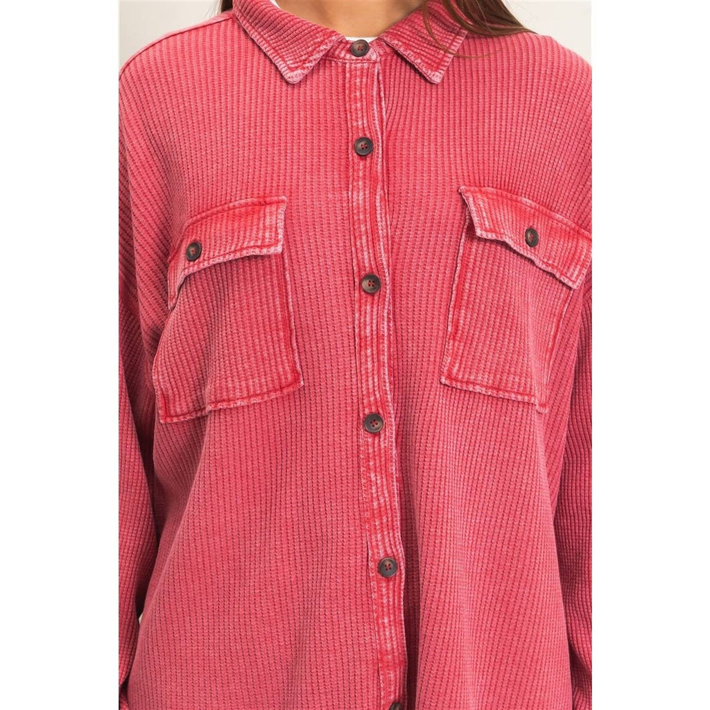 Cherry Waffle Knit Shacket