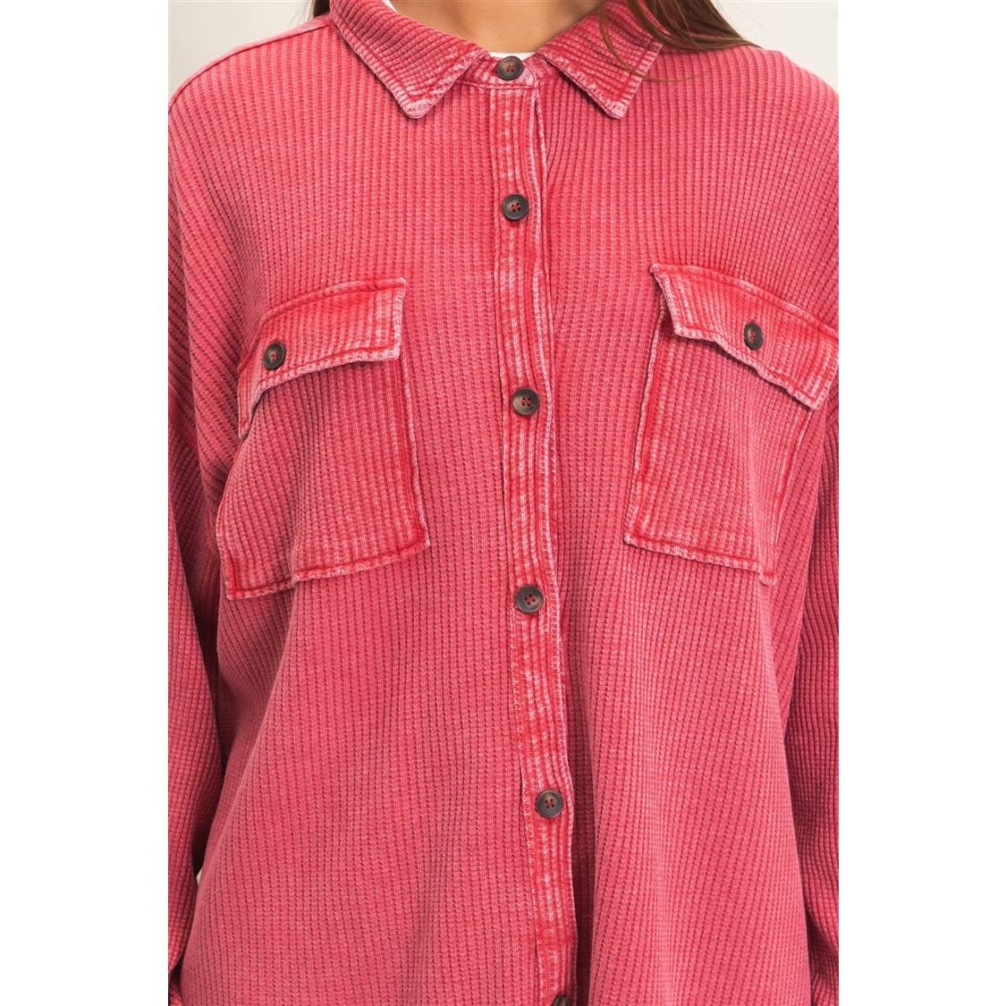 Cherry Waffle Knit Shacket