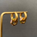 Color Zircon Inlaid 18K Gold Plated SS Huggie Earrings