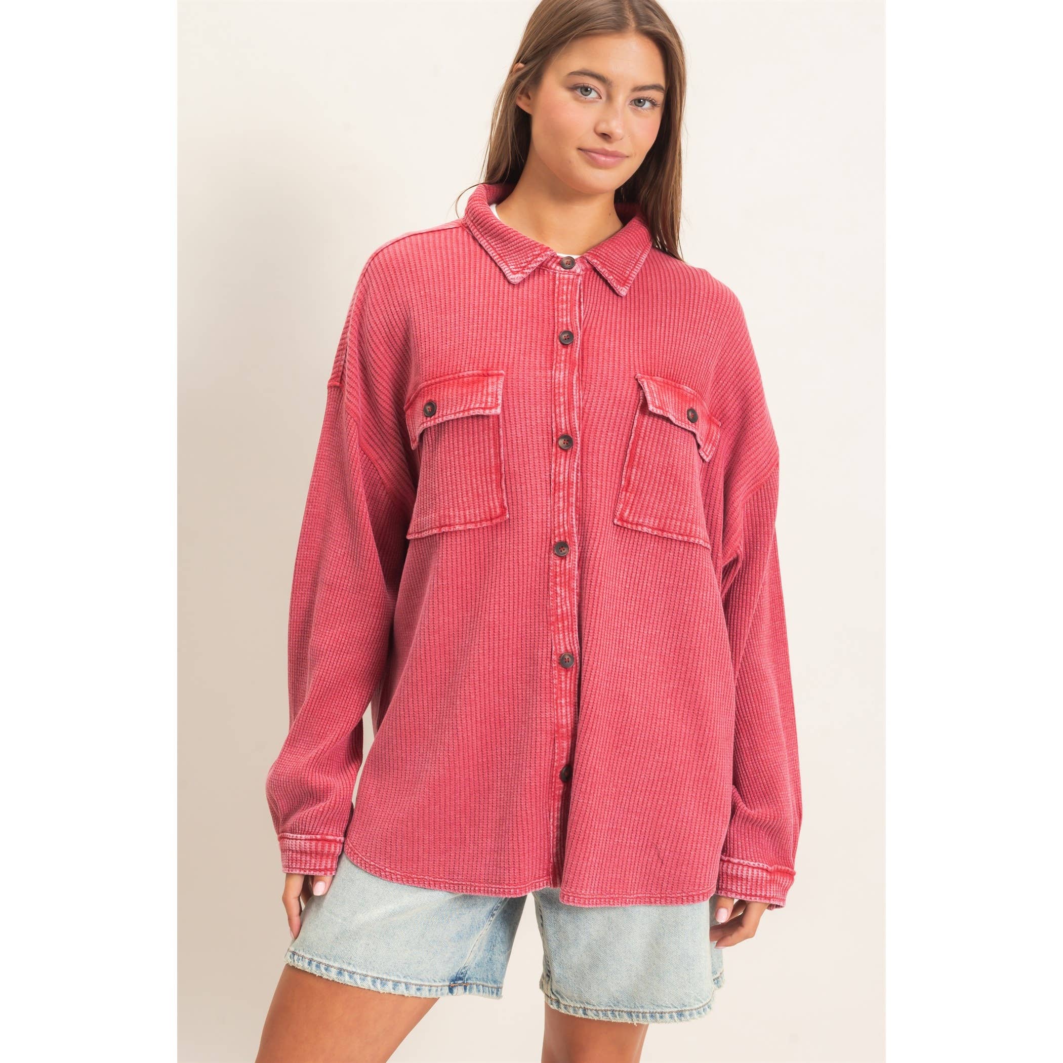 Cherry Waffle Knit Shacket