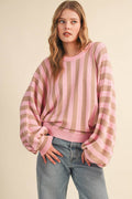 STRIPED DRAWSTRING SLEEVES SWEATER