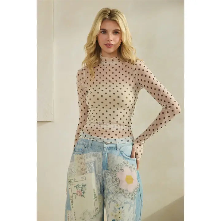 Polka Dot Lace Long sleeve Top