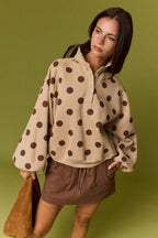 Collar Half-Snap Button  Polka Dot Sweatshirt