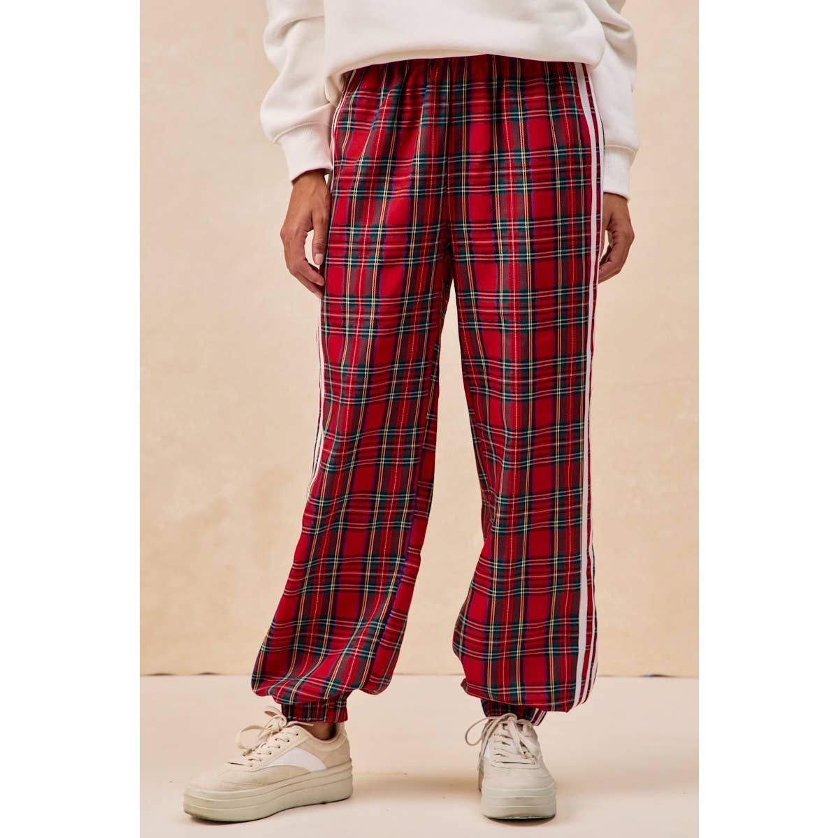 SIDE LINES CHRISTMAS PLAID TRACK PANTS