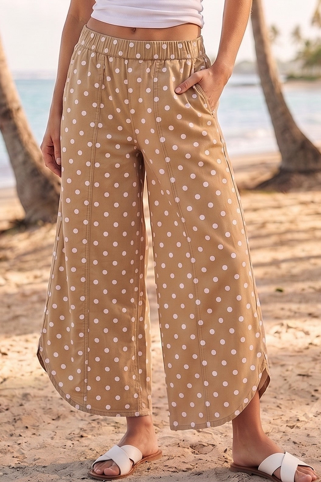 Camel Polka Dot Relaxed Fit Jeans