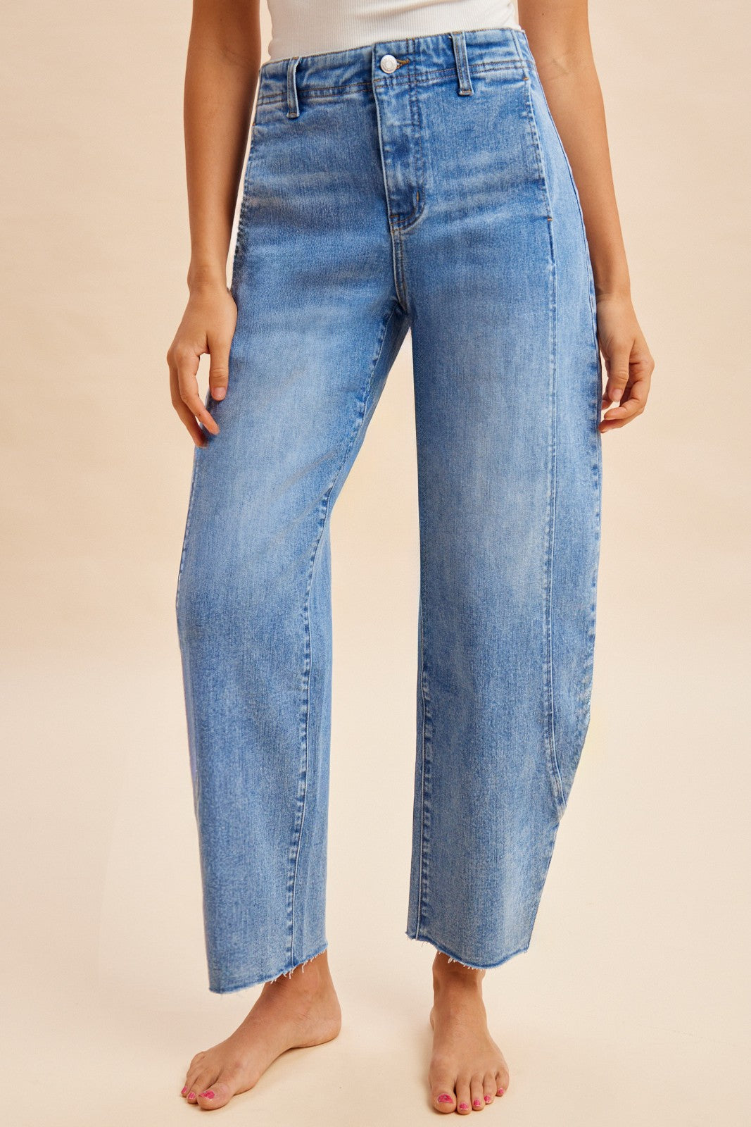 Comfy Tummy Control Stretch Barrel Leg Tapered Jeans