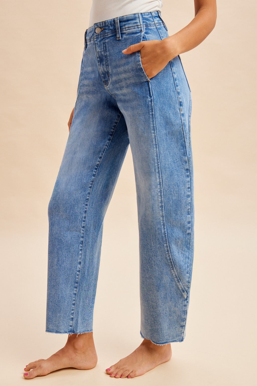 Comfy Tummy Control Stretch Barrel Leg Tapered Jeans