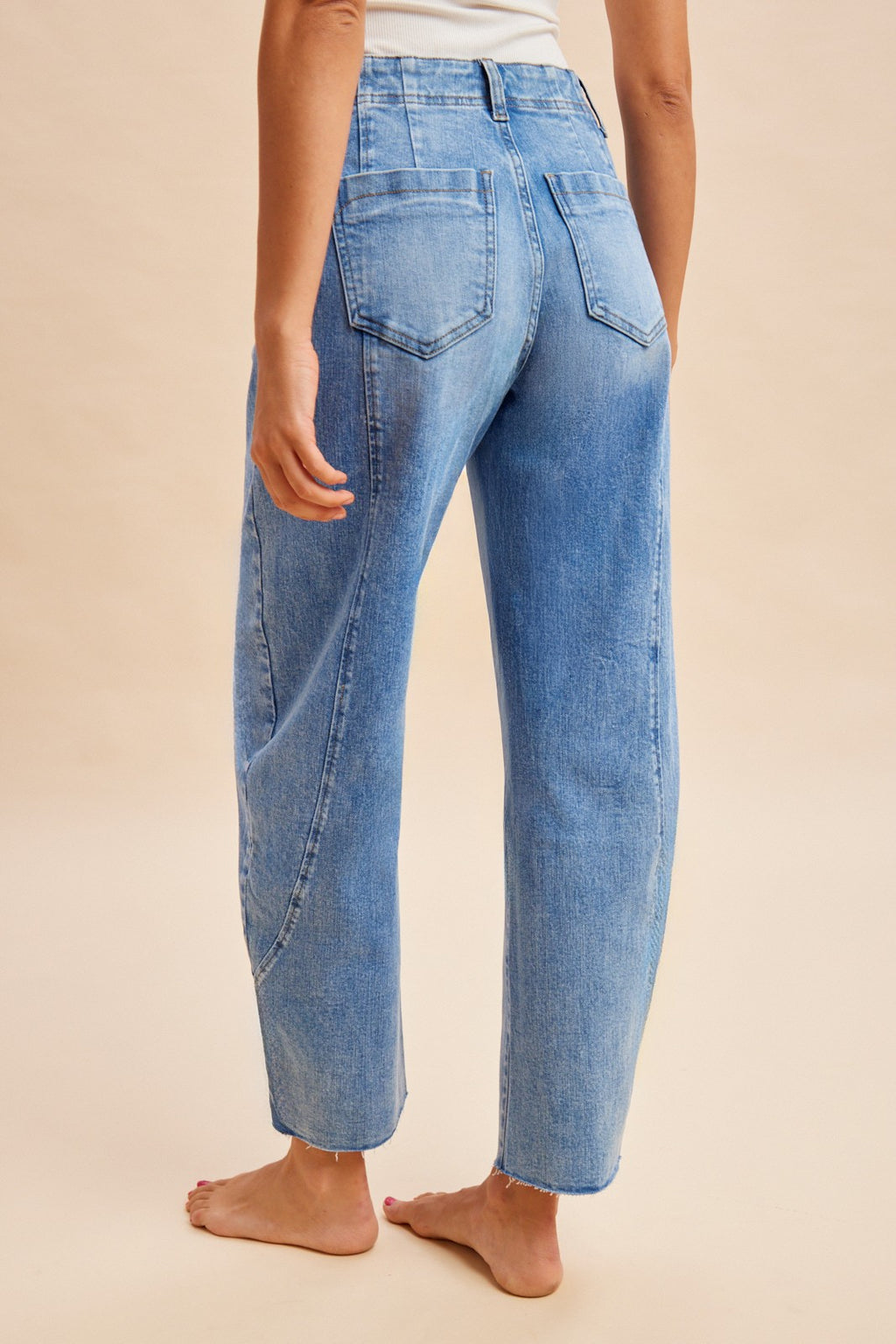 Comfy Tummy Control Stretch Barrel Leg Tapered Jeans