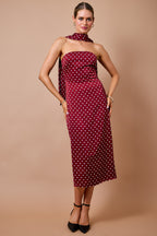 Polka Dot Strapless Midi Dress W/ Matching Scarf Set