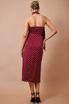 Polka Dot Strapless Midi Dress W/ Matching Scarf Set