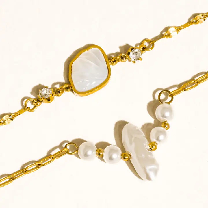 18K Gold Non-Tarnish Pearl Chain Bracelet