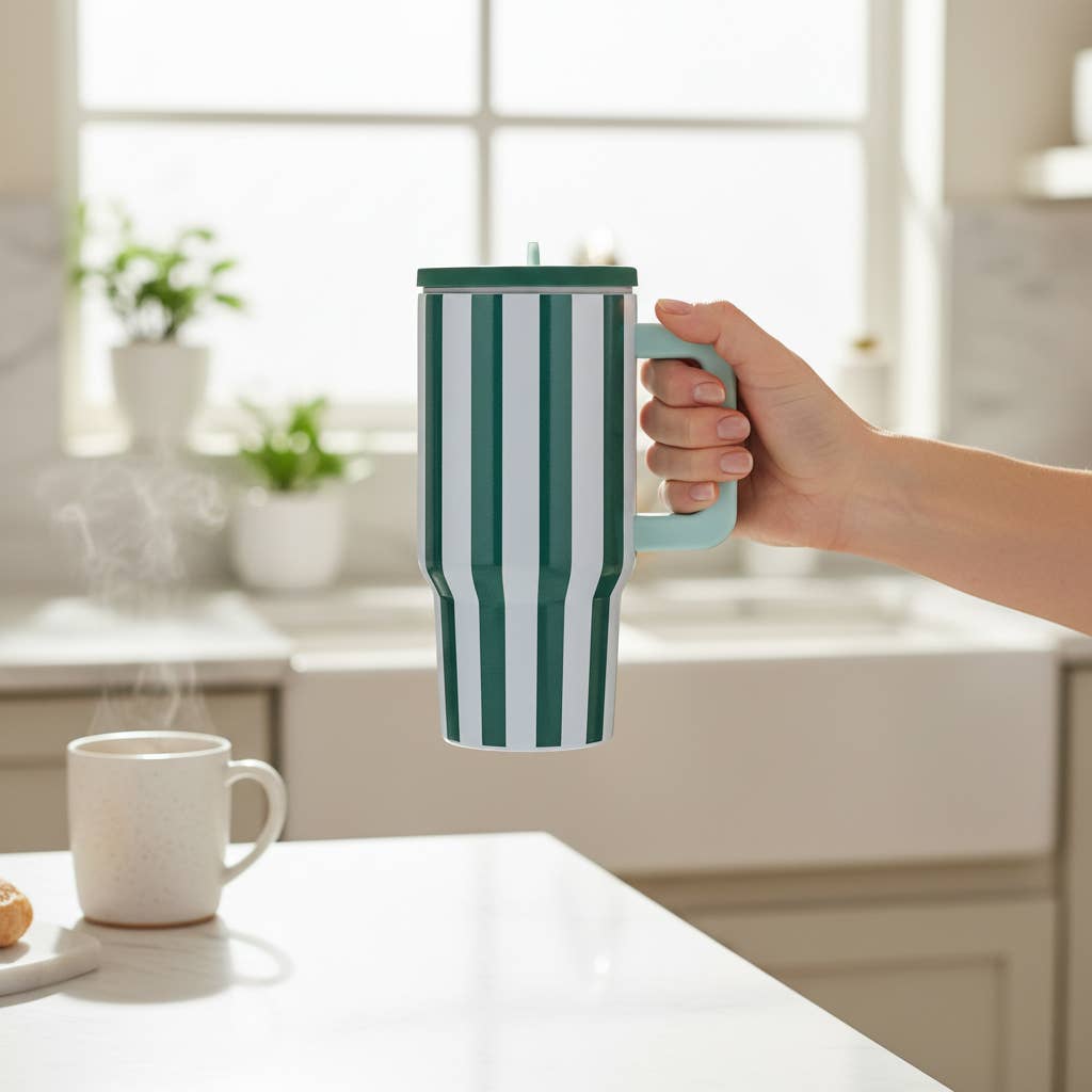 20 oz Lifestyle Flip Straw Tumbler–Sicily Stripes Teal